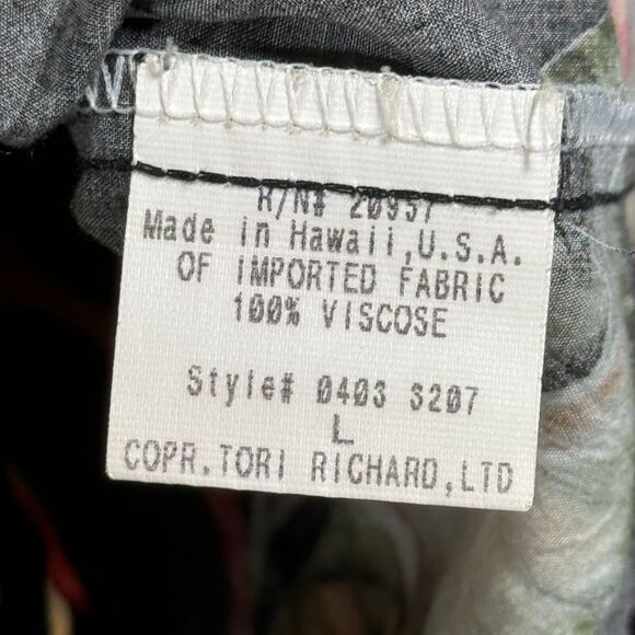 Vintage Tori Richard Shirt Mens Large Black Abstract Hawaiian Floral Surf Beach‎ - Picture 5 of 10